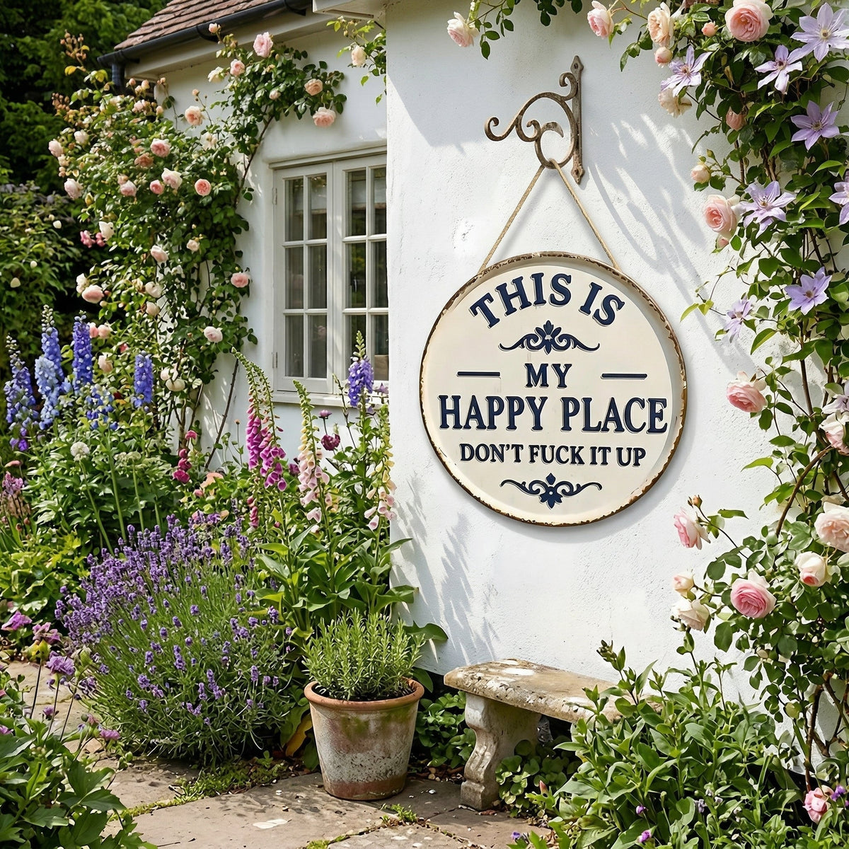 Funny Garden Metal Sign – “This Is My Happy Place Don’t F*ck It Up” Vintage Decor